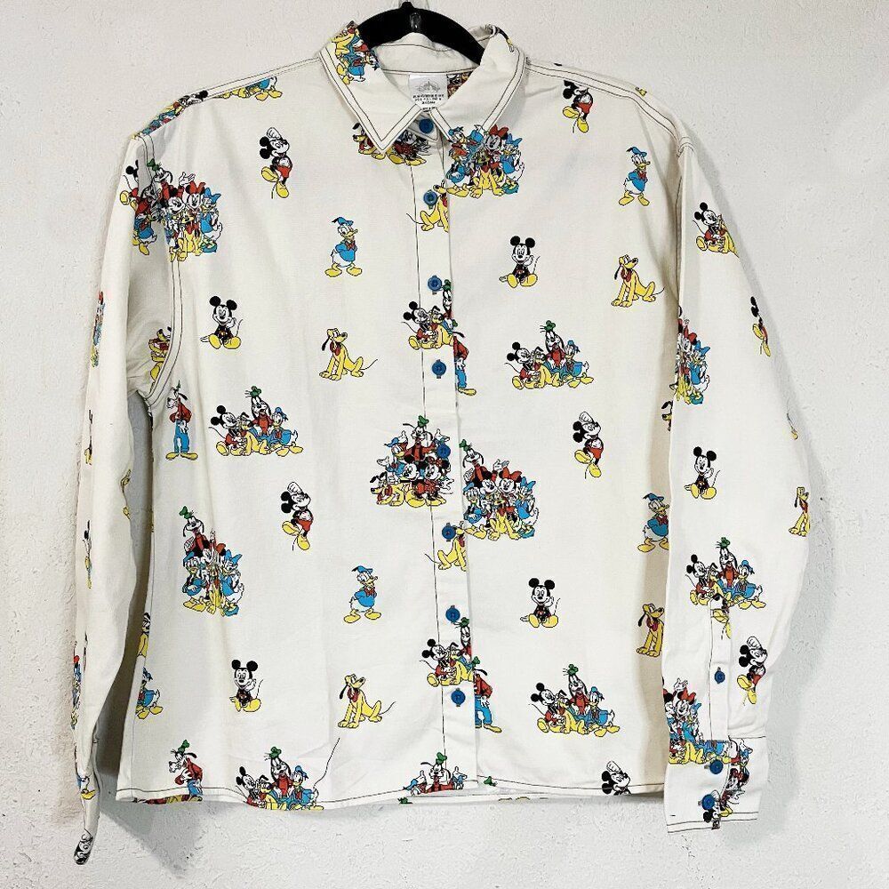 Disney Parks‎ Mickey and Friends All Over Print Collared Button Up Shirt NWT XS